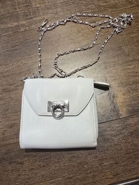 Salvatore Ferragamo White Leather Chain Wallet with Silver Hardware
